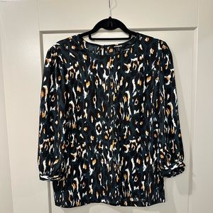 Express green, black, tan animal print blouse